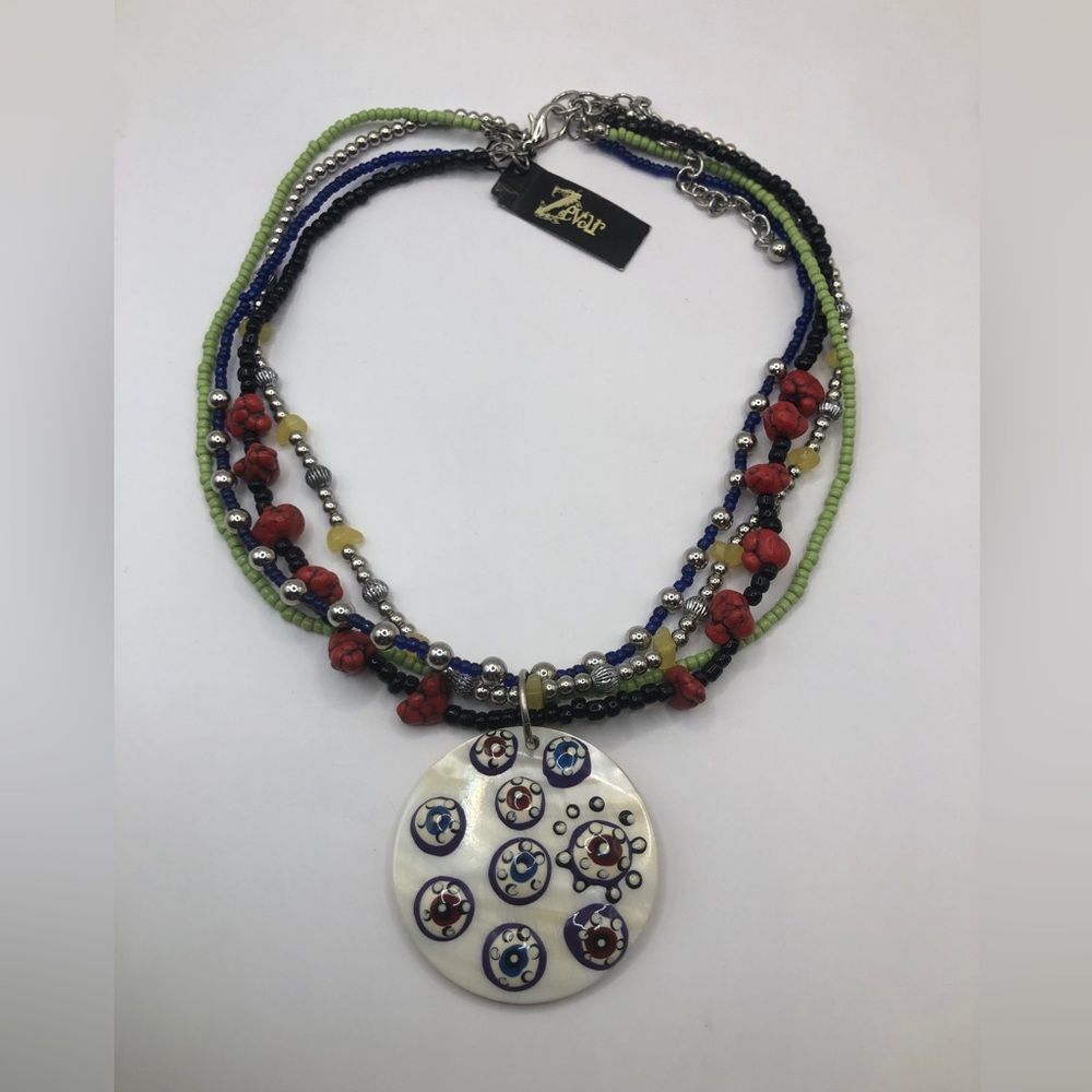 Zevar Beaded Necklace Shell Pendant NEW